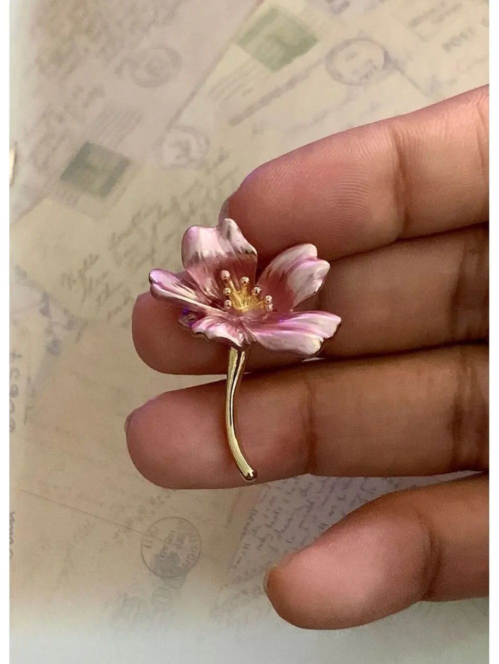 Charming Pink & Purple Flower Enamel Brooch Pin - Floral Jewelry Accessory